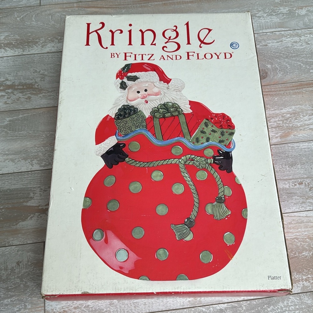 NEW IN ORIGINAL BOX  "KRINGLE" BY FITZ & FLOYD LARGE SANTA‎ 17" SERVING PLATTER